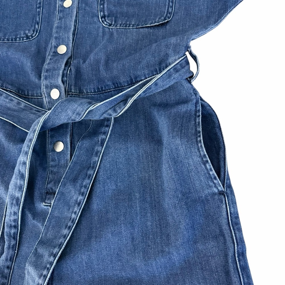 FRANK AND OAK Blue Denim Belted Utility Romper Short Sleeve organic cotton size - Picture 7 of 14